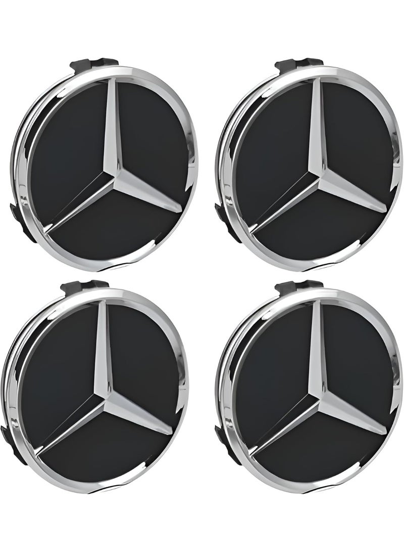 Mercedes-Benz 4 Pcs 75mm Black Wheel Center Hub Caps for Mercedes-Benz | Easy Snap-Fit Alloy Wheel Center Caps - Image 1