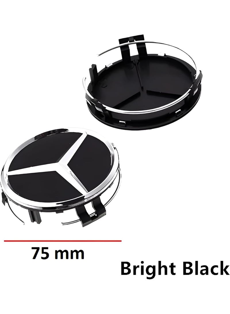 Mercedes-Benz 4 Pcs 75mm Black Wheel Center Hub Caps for Mercedes-Benz | Easy Snap-Fit Alloy Wheel Center Caps - Image 2