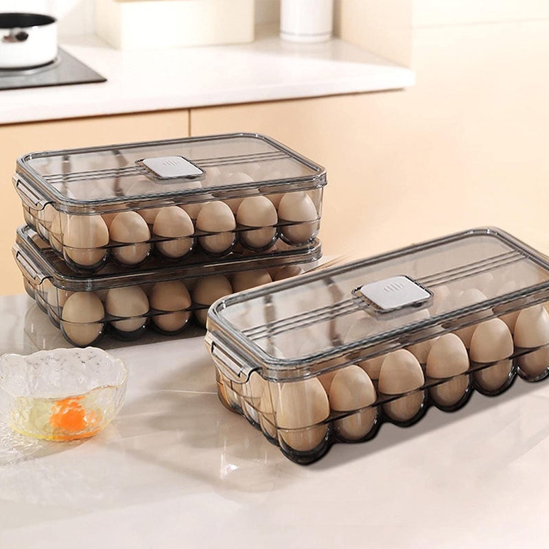 PREMVATI 24 Eggs Holder for Refrigerator Upgraded Clear Plastic Egg Containers Organizer with Lid for Fridge Kitchen 305 x 215 x 85cm Plastic Transparent - Image 2