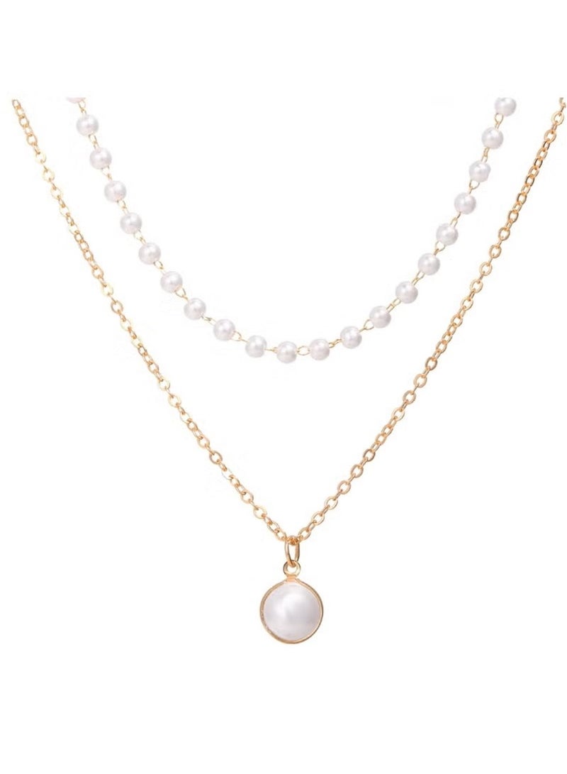 Huitich Elegant Double-Layer Pearl & Pendant Necklace for Women  - Image 1