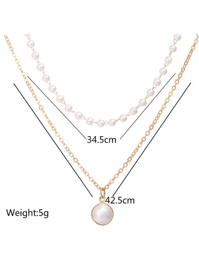 Huitich Elegant Double-Layer Pearl & Pendant Necklace for Women  - Image 4
