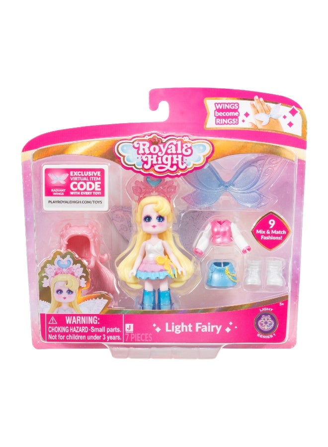 Royale High Core Deluxe 3-Inches Doll Figure with Accessories - Light Fairy  | Exclusive Virtual Item Code Included | Collectible Figure | Fashion Doll | For Fans, Gamers & Collectors! | Official Licensed Product - Image 1