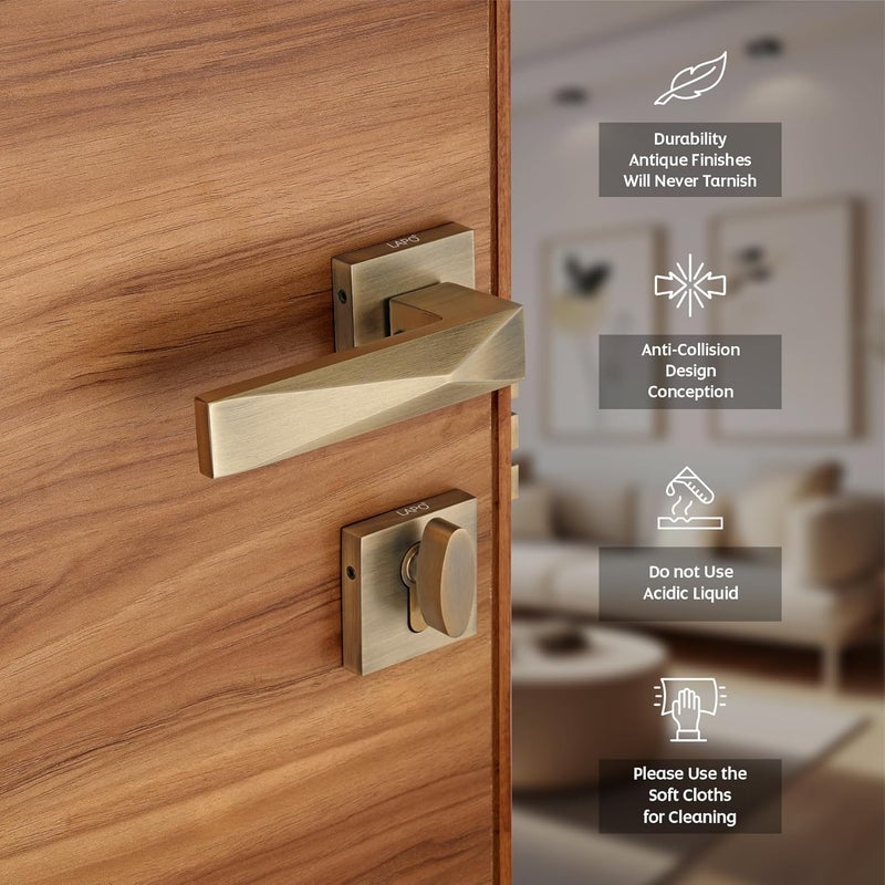 LAPO أقفال أبواب ثقيلة للباب الرئيسي، مجموعات مقابض أقفال الأبواب مع 3 مفاتيح نحاسية، قفل باب غرفة النوم، قفل مقبض للمنزل، المكتب، الفندق | تشطيب عتيق | ضمان 3 سنوات Ro-131 - Image 5
