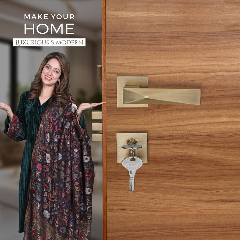 LAPO أقفال أبواب ثقيلة للباب الرئيسي، مجموعات مقابض أقفال الأبواب مع 3 مفاتيح نحاسية، قفل باب غرفة النوم، قفل مقبض للمنزل، المكتب، الفندق | تشطيب عتيق | ضمان 3 سنوات Ro-131 - Image 2