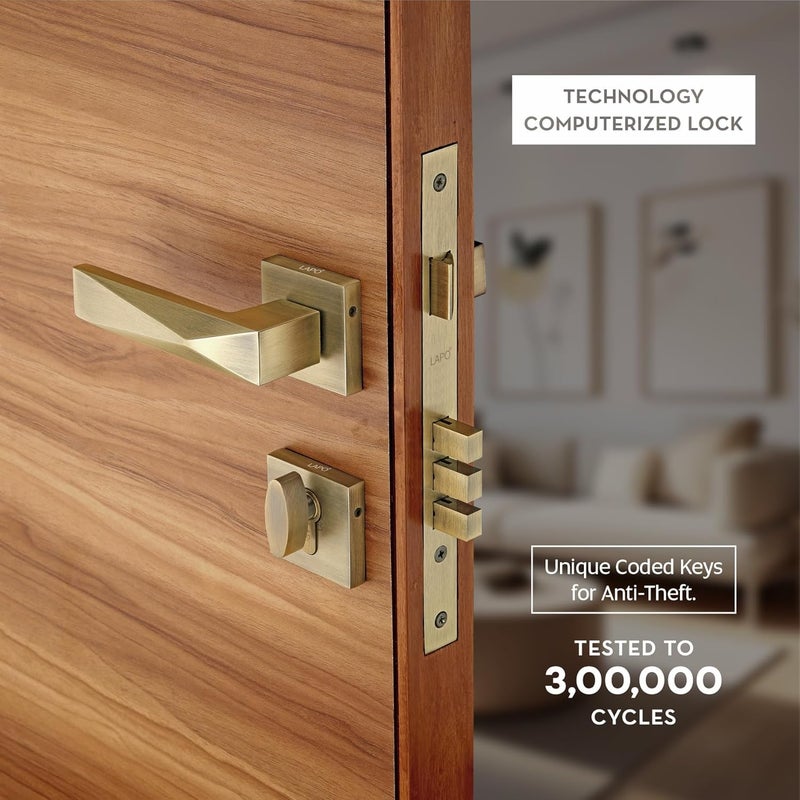 LAPO أقفال أبواب ثقيلة للباب الرئيسي، مجموعات مقابض أقفال الأبواب مع 3 مفاتيح نحاسية، قفل باب غرفة النوم، قفل مقبض للمنزل، المكتب، الفندق | تشطيب عتيق | ضمان 3 سنوات Ro-131 - Image 4