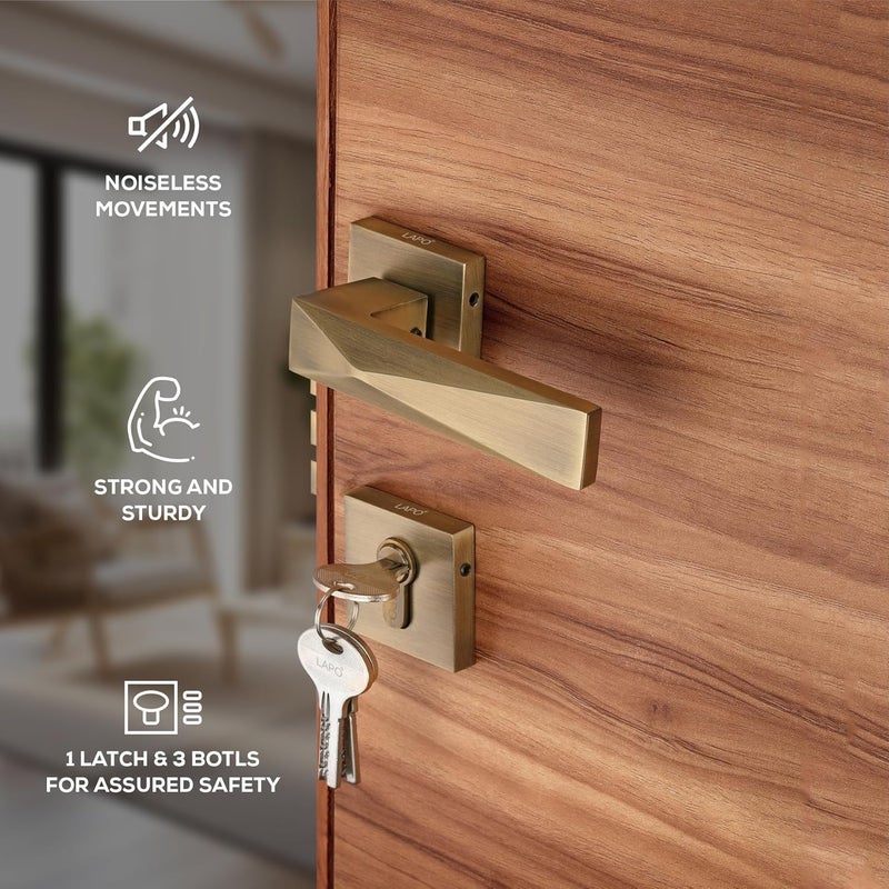 LAPO أقفال أبواب ثقيلة للباب الرئيسي، مجموعات مقابض أقفال الأبواب مع 3 مفاتيح نحاسية، قفل باب غرفة النوم، قفل مقبض للمنزل، المكتب، الفندق | تشطيب عتيق | ضمان 3 سنوات Ro-131 - Image 3
