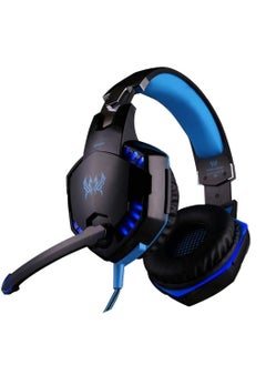 G2000 Gaming Headset, Surround Stereo Gaming Headphones with Noise Cancelling Mic, LED Light & Soft Memory Earmuffs, Works with Xbox One, PS4, Nintendo Switch, PC Mac Computer Games -Blue, Wired