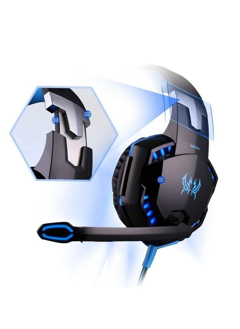 Generic - G2000 Gaming Headset, Surround Stereo Gaming Headphones with Noise Cancelling Mic, LED Light & Soft Memory Earmuffs, Works with Xbox One, PS4, Nintendo Switch, PC Mac Computer Games -Blue, Wired - Image 1