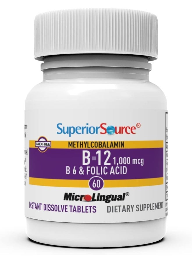 Superior Source No Shot Vitamin B12 Methylcobalamin (1000 Mcg), B6, Folic Acid, Quick Dissolve Microlingual Tablets, 60 Ct  - Image 4