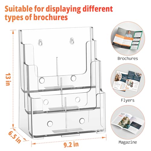 FUCDTEFC Acrylic Brochure Holder 8.5x11, Clear 3 Tier Magazine Holder Brochure Display Stand With Removable Divider for 4 x9 Inch Literature Pamphlet Flyer Holder for Wall Mount or Countertop - Image 2