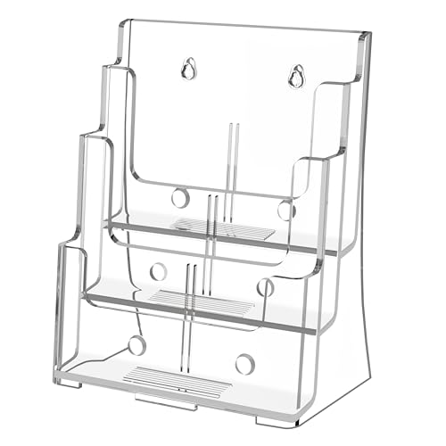 FUCDTEFC Acrylic Brochure Holder 8.5x11, Clear 3 Tier Magazine Holder Brochure Display Stand With Removable Divider for 4 x9 Inch Literature Pamphlet Flyer Holder for Wall Mount or Countertop - Image 1