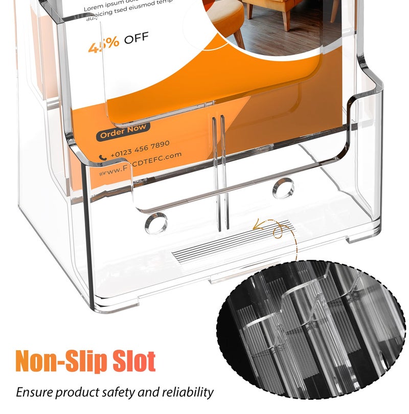 FUCDTEFC Acrylic Brochure Holder 8.5x11, Clear 3 Tier Magazine Holder Brochure Display Stand With Removable Divider for 4 x9 Inch Literature Pamphlet Flyer Holder for Wall Mount or Countertop - Image 4