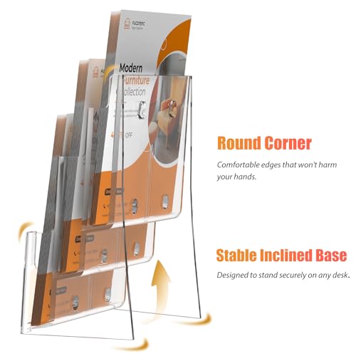 FUCDTEFC Acrylic Brochure Holder 8.5x11, Clear 3 Tier Magazine Holder Brochure Display Stand With Removable Divider for 4 x9 Inch Literature Pamphlet Flyer Holder for Wall Mount or Countertop - Image 5