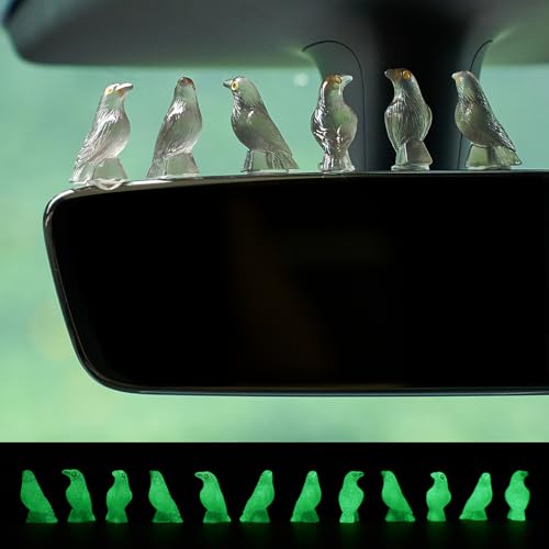 Rislobx Halloween Luminous Crow Car Dashboard Decor 12 PCS Horror Raven Car Dash Decorations Goth Rear View Mirror Ornament Interior Accessories for Home Office - Image 1