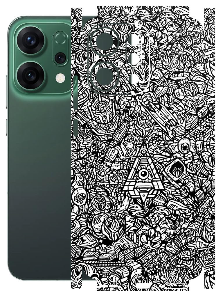 AtOdds Mobile Skin Sticker Wrap | Compatible for Oppo Reno 14 (5G) | Scratchproof Matte Finish | Full Coverage for All Sides & Camera Protection (Monocrome Bots) - Image 1