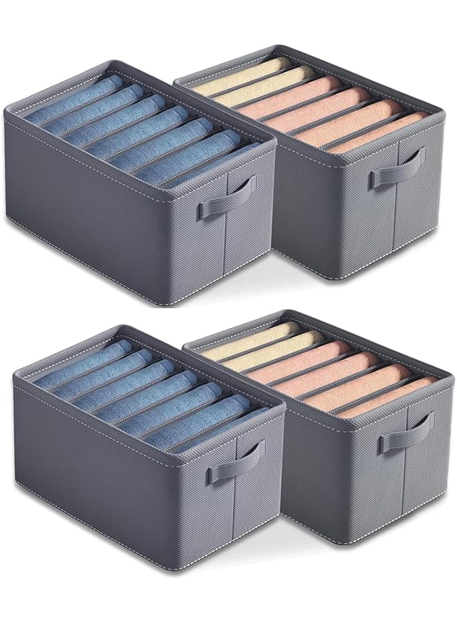 Green Tiger 4Pcs Clothes Organizer for Folded Clothes, Drawer Dividers for Clothes, 6 Grids Trapezoid Storage Bins, Fabric Dresser Drawer Organizers, Jean Organizer for Closet, Wardrobe, Dormitory - Image 1