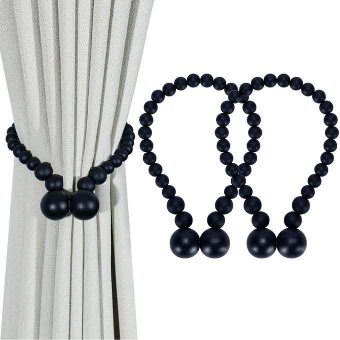 Magnetic Curtain Tiebacks Curtain Tie Backs for Curtains 2 Pack Wood Bead Curtain Tiebacks Curtain Holders for Boho Bedroom Decor Baby Nursery Decor Farmhouse Decor