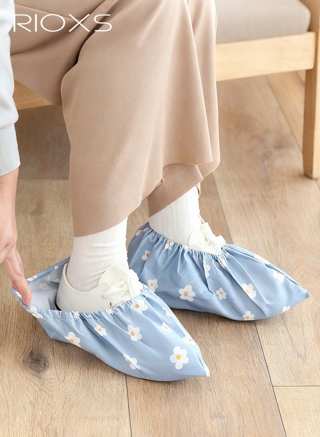 ريوكس 5 أزواج من أغطية الأحذية للأطفال، أغطية أحذية مطبوعة غير قابلة للانزلاق وقابلة لإعادة الاستخدام للبنين والبنات، أغطية أحذية وأحذية طويلة قابلة للتنفس ومطبوعة بنقوش زهور جميلة للاستخدام في الداخل والخارج، واقي أحذية للأطفال قابل للغسل وقابل لإعادة التدوير ومتين، يحمي منزلك وأرضياتك وأحذيتك، لون أزرق، مقاس 27-35 حسب المقاسات الأوروبية - Image 4