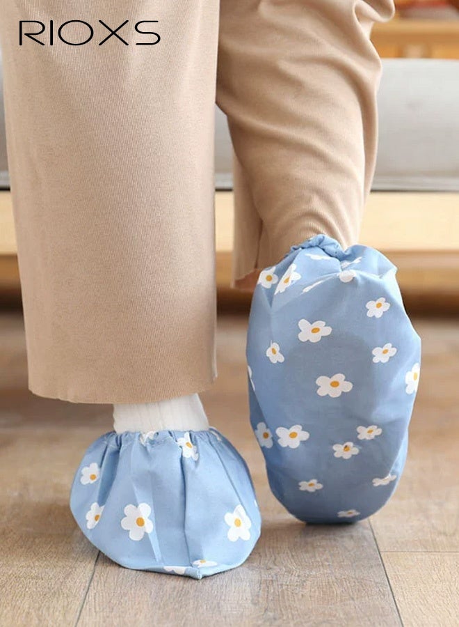 ريوكس 5 أزواج من أغطية الأحذية للأطفال، أغطية أحذية مطبوعة غير قابلة للانزلاق وقابلة لإعادة الاستخدام للبنين والبنات، أغطية أحذية وأحذية طويلة قابلة للتنفس ومطبوعة بنقوش زهور جميلة للاستخدام في الداخل والخارج، واقي أحذية للأطفال قابل للغسل وقابل لإعادة التدوير ومتين، يحمي منزلك وأرضياتك وأحذيتك، لون أزرق، مقاس 27-35 حسب المقاسات الأوروبية - Image 2