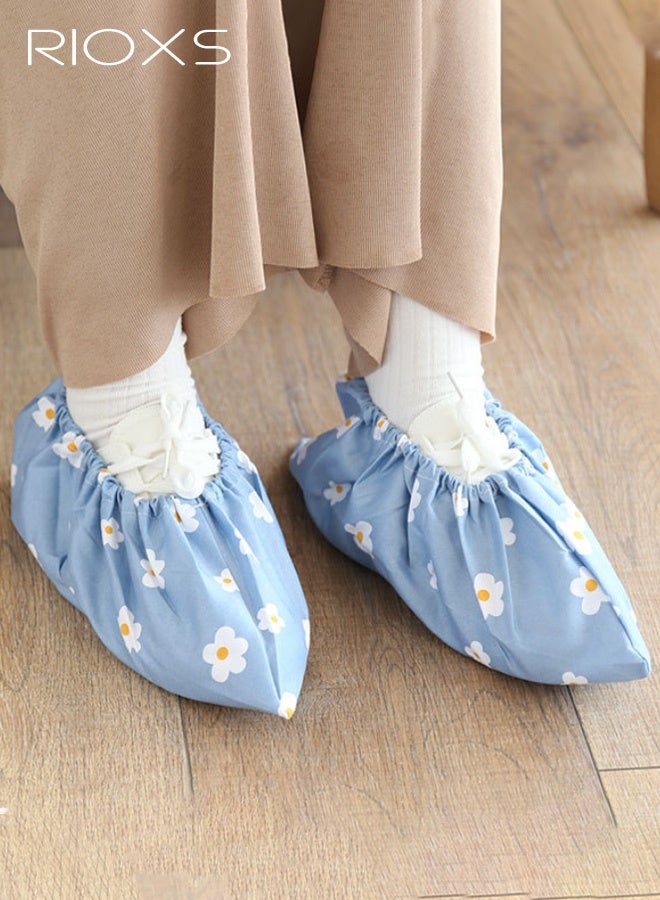 ريوكس 5 أزواج من أغطية الأحذية للأطفال، أغطية أحذية مطبوعة غير قابلة للانزلاق وقابلة لإعادة الاستخدام للبنين والبنات، أغطية أحذية وأحذية طويلة قابلة للتنفس ومطبوعة بنقوش زهور جميلة للاستخدام في الداخل والخارج، واقي أحذية للأطفال قابل للغسل وقابل لإعادة التدوير ومتين، يحمي منزلك وأرضياتك وأحذيتك، لون أزرق، مقاس 27-35 حسب المقاسات الأوروبية - Image 1