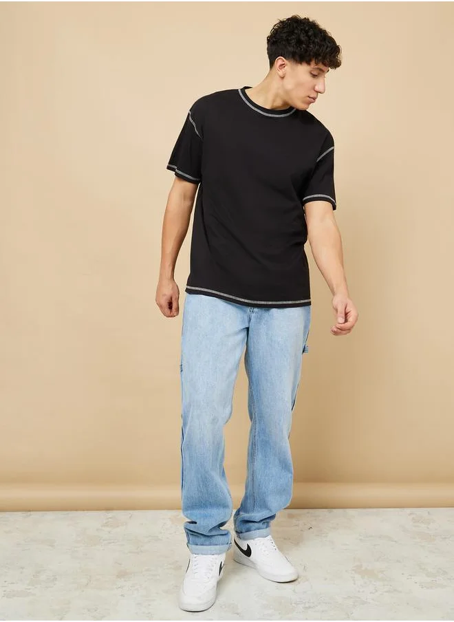 Styli Contrast Stitch Compact Jersey Oversized T-Shirt