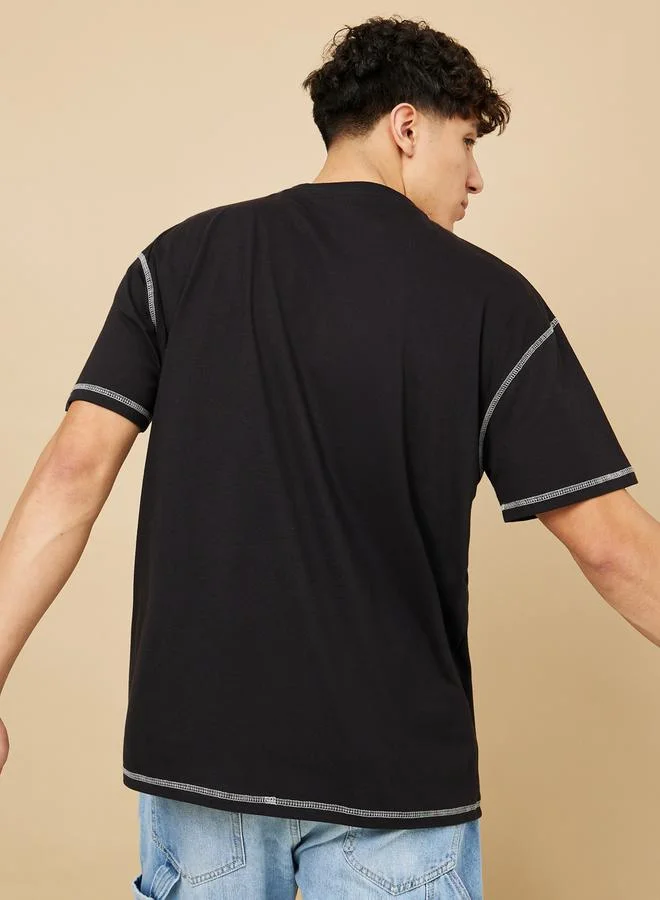 Styli Contrast Stitch Compact Jersey Oversized T-Shirt