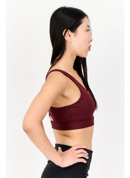 Adidas Women Brand Logo Padded Sports Bra, Maroon  - Image 2