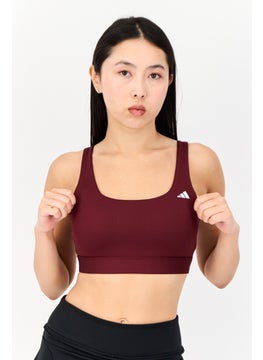 Adidas Women Brand Logo Padded Sports Bra, Maroon  - Image 1