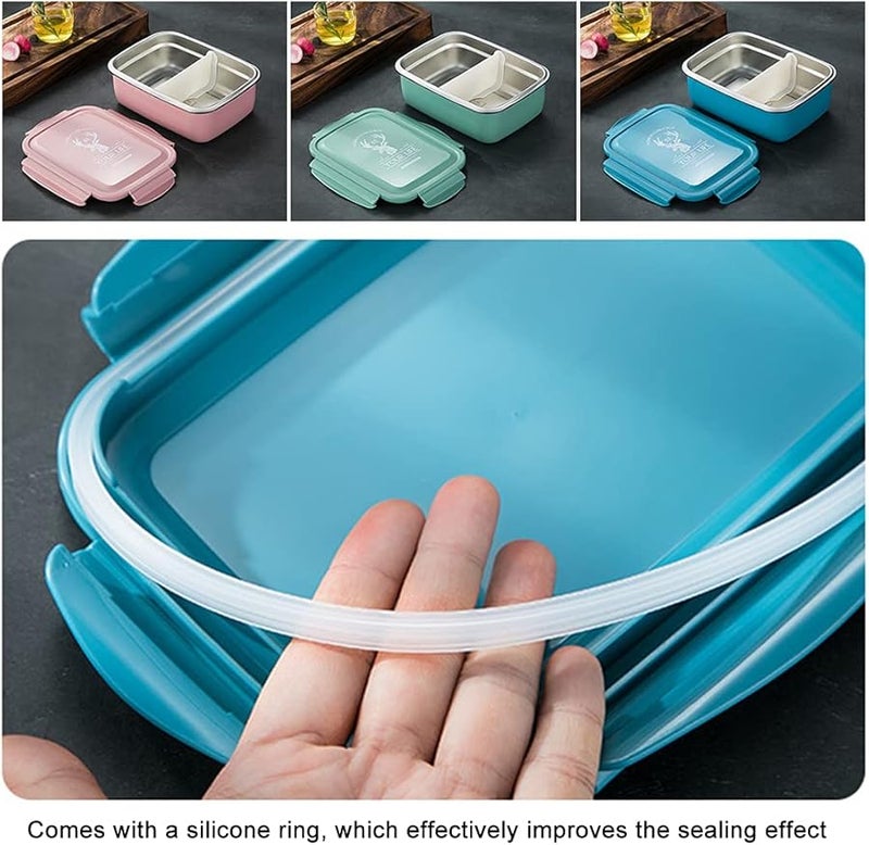 Blue Stainless Steel Lunch Box With PP Lid Four Buttons Food Safe Reusable For Children Women School Outdoor Gifts - Image 2