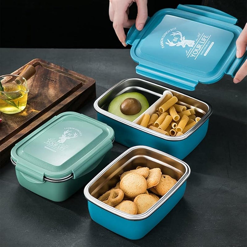 Blue Stainless Steel Lunch Box With PP Lid Four Buttons Food Safe Reusable For Children Women School Outdoor Gifts - Image 5