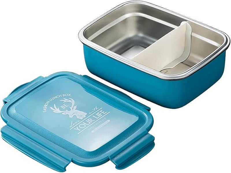 Blue Stainless Steel Lunch Box With PP Lid Four Buttons Food Safe Reusable For Children Women School Outdoor Gifts - Image 1