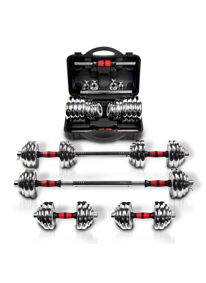 Arabest Adjustable Dumbbell Set, 3 in 1 Dumbbell Barbell Metal Link, Chrome Weights, Hardcover Gift Box, for Home Gym Workout Training Equipment (20kg)  - Image 1