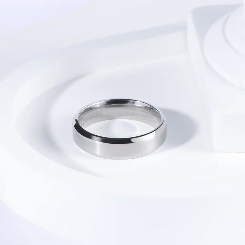 King Will Sliver Titanium Wedding Ring for Men Women-5mm Width Wedding Band Matte Finished Engagement Ring Beveled Edge Design Comfort Fit Size 7 - Image 2