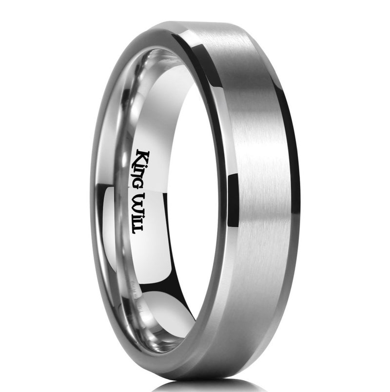 King Will Sliver Titanium Wedding Ring for Men Women-5mm Width Wedding Band Matte Finished Engagement Ring Beveled Edge Design Comfort Fit Size 7 - Image 1