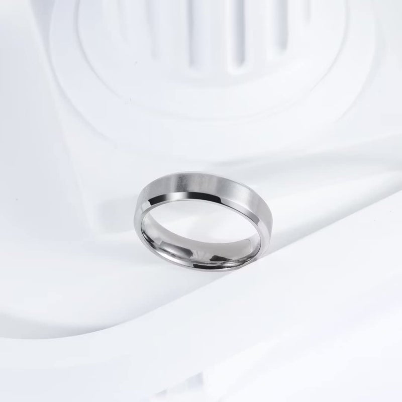 King Will Sliver Titanium Wedding Ring for Men Women-5mm Width Wedding Band Matte Finished Engagement Ring Beveled Edge Design Comfort Fit Size 7 - Image 3