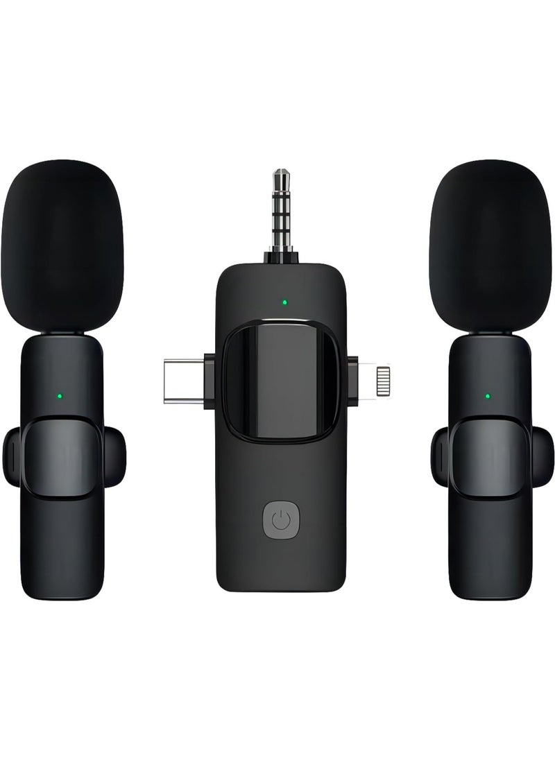 ماركة غير محددة - ميكروفونات لافالير 3 في 1 لأجهزة iPhone وiPad وAndroid والكاميرا وميكروفون USB-C وبطارية 7 ساعات وميكروفون صغير مع تقليل الضوضاء لتسجيل الفيديو ومدونة الفيديو ويوتيوب وتيك توك - Image 1