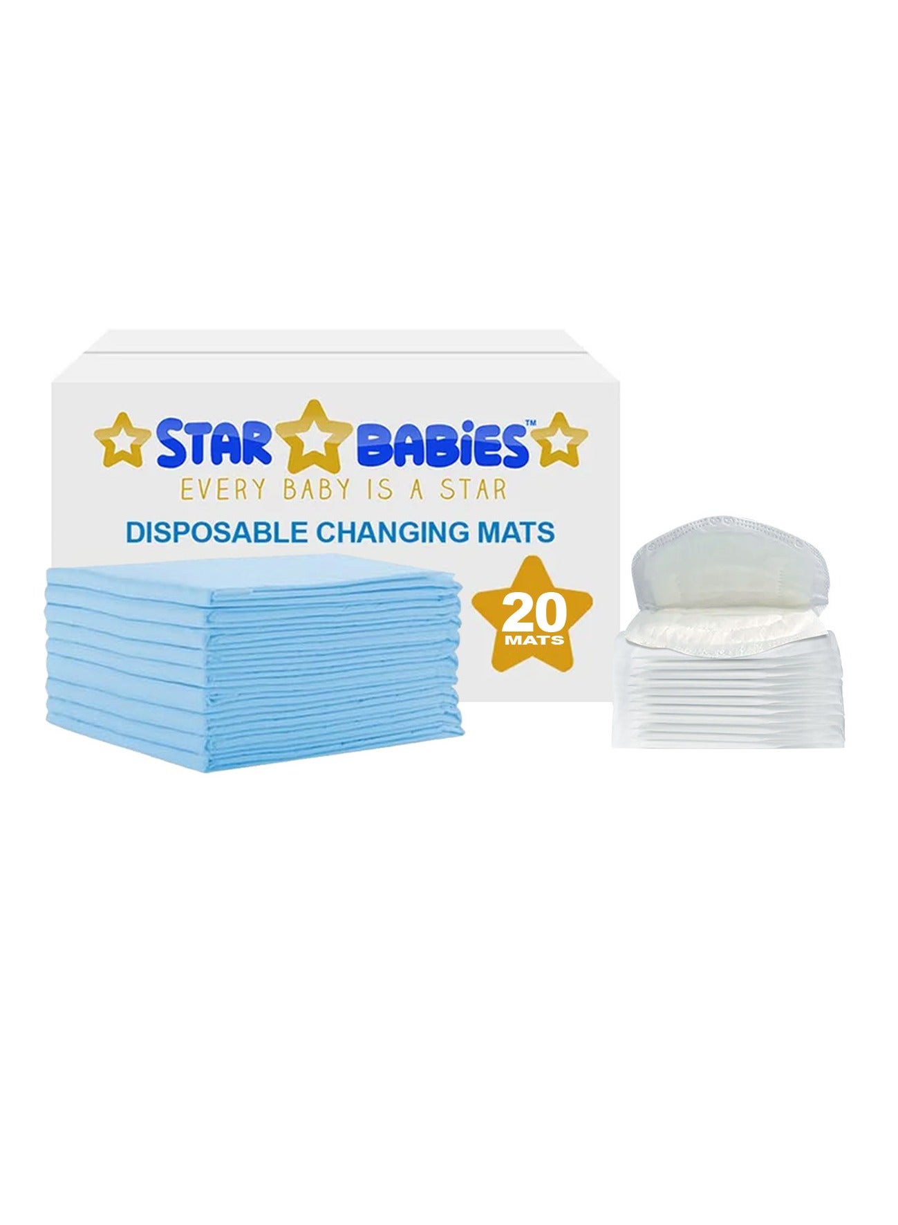 Star Babies - Combo Pack of 2- Disposable Changing Mat Pack of 20 with Breast Pad (20 Pcs) - Blue