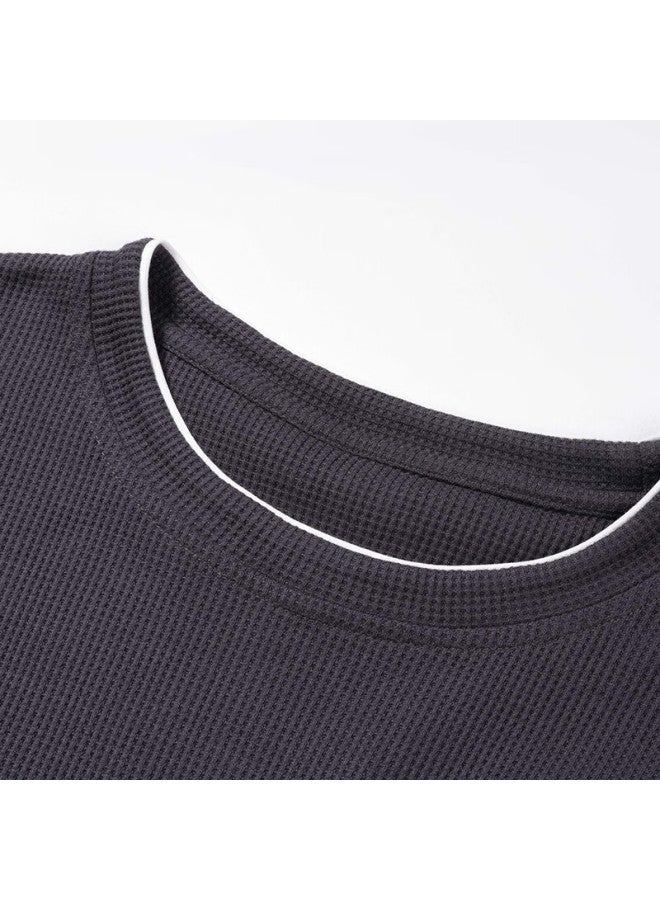 Fentengcare Men's Waffle Knit Pajamas Autumn New Fake Two-piece Crew Neck Long Sleeve Long Pants Homewear - Image 5