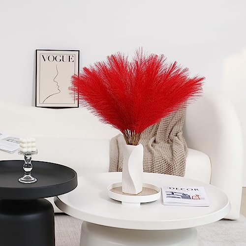 Wertuirk Red Pampas Grass Decor - 30pcs 24 Inch Short Artificial Pampas Grass Decor, Fake Pompas Floral for Vase Filler, Wedding Flower Arrangement, Party and Home Decor (Red) - Image 4
