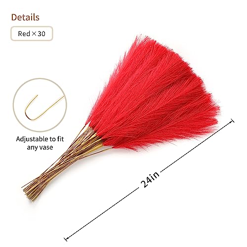 Wertuirk Red Pampas Grass Decor - 30pcs 24 Inch Short Artificial Pampas Grass Decor, Fake Pompas Floral for Vase Filler, Wedding Flower Arrangement, Party and Home Decor (Red) - Image 2