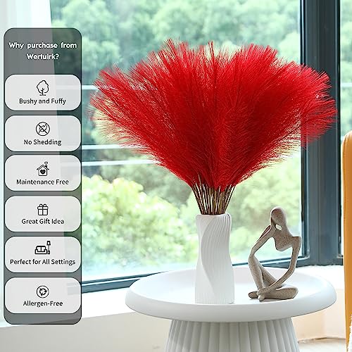 Wertuirk Red Pampas Grass Decor - 30pcs 24 Inch Short Artificial Pampas Grass Decor, Fake Pompas Floral for Vase Filler, Wedding Flower Arrangement, Party and Home Decor (Red) - Image 3
