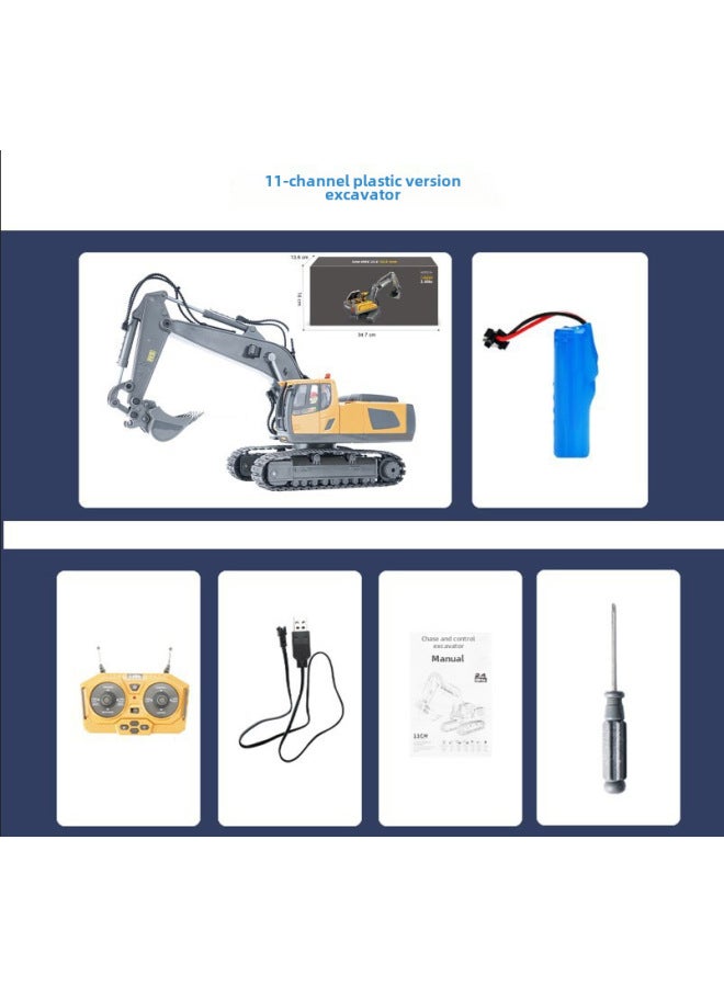 Large 2.4g Alloy Remote Control Excavator Self-dumping Truck Toy Engineering Tank Plaything Bulldozer-Color:BC1044-plastic 11-way Excavator (Remote Control)  - Image 1