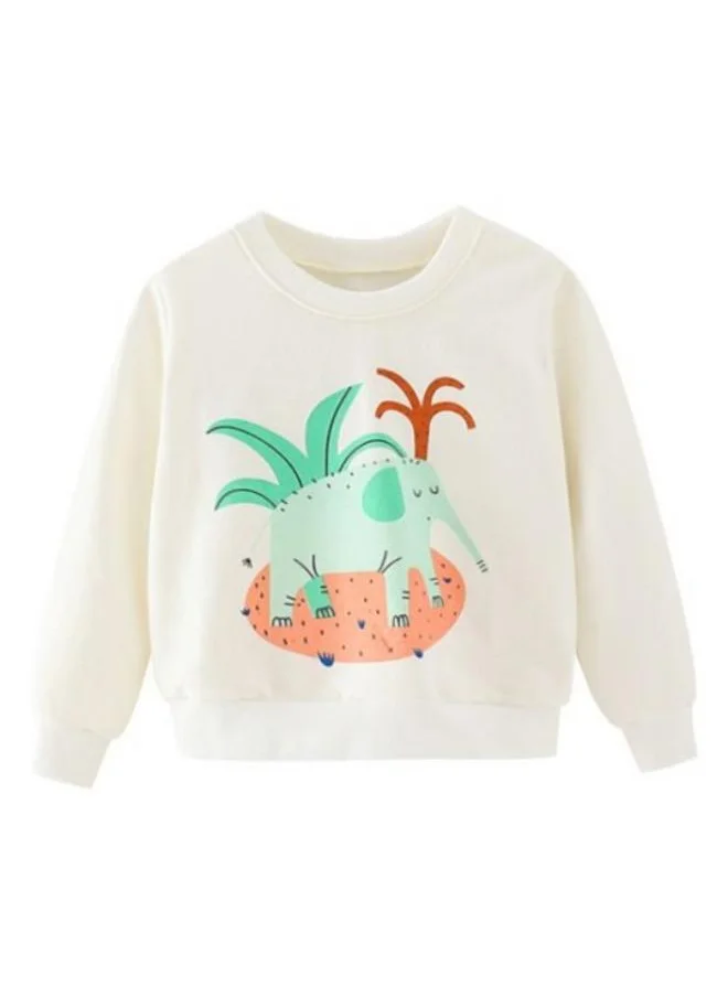 YUNIQEE White Printed Long Sleeve Crew Neck T-Shirt
