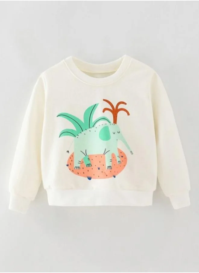 YUNIQEE White Printed Long Sleeve Crew Neck T-Shirt