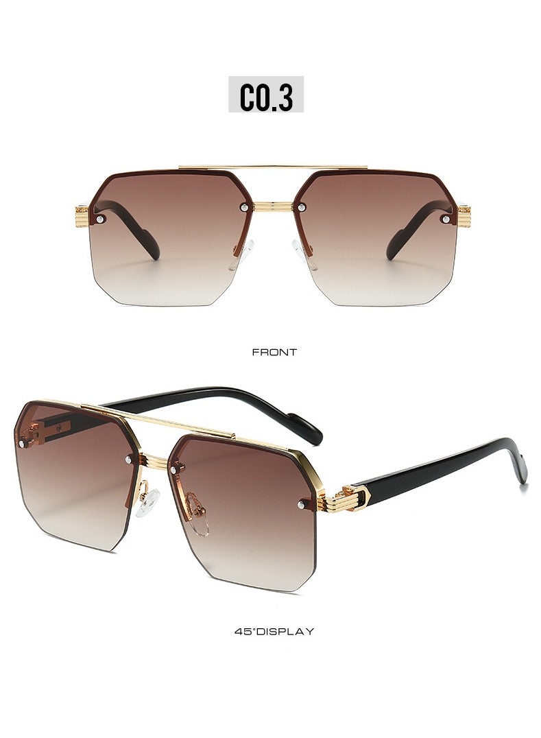 POLITE Semi-Rimless Fashion Sunglasses for Men Brown Gradient, High Quality Alloy Sunglass for Driving, Hiking and Outdoor Activities - Image 2