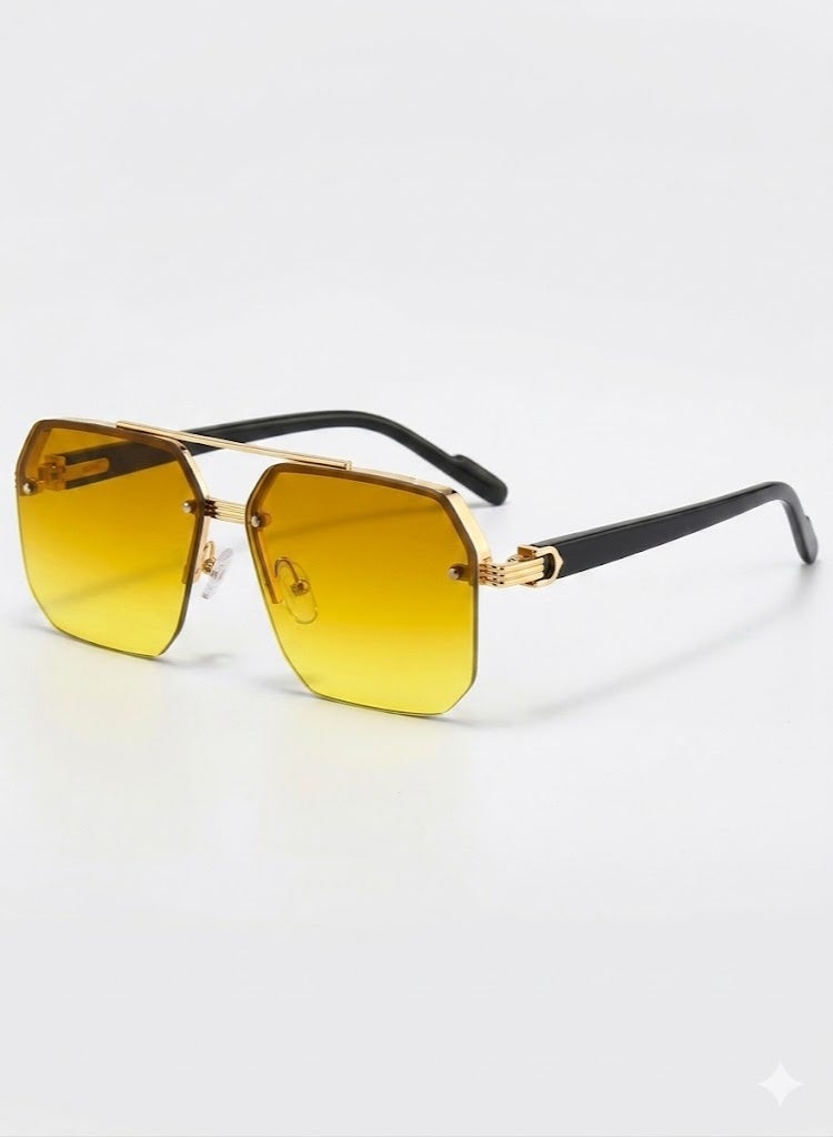 POLITE Semi-Rimless Fashion Sunglasses for Men yellow Gradient, High Quality Alloy Sunglass for Driving, Hiking and Outdoor Activities - Image 1