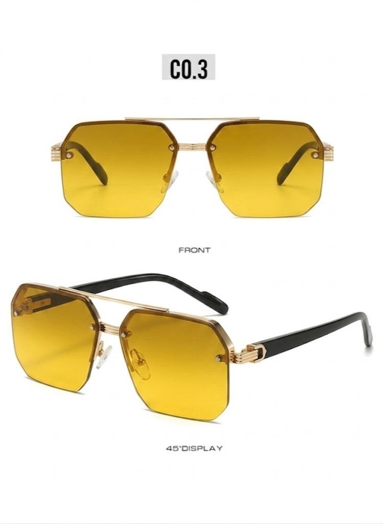 POLITE Semi-Rimless Fashion Sunglasses for Men yellow Gradient, High Quality Alloy Sunglass for Driving, Hiking and Outdoor Activities - Image 2