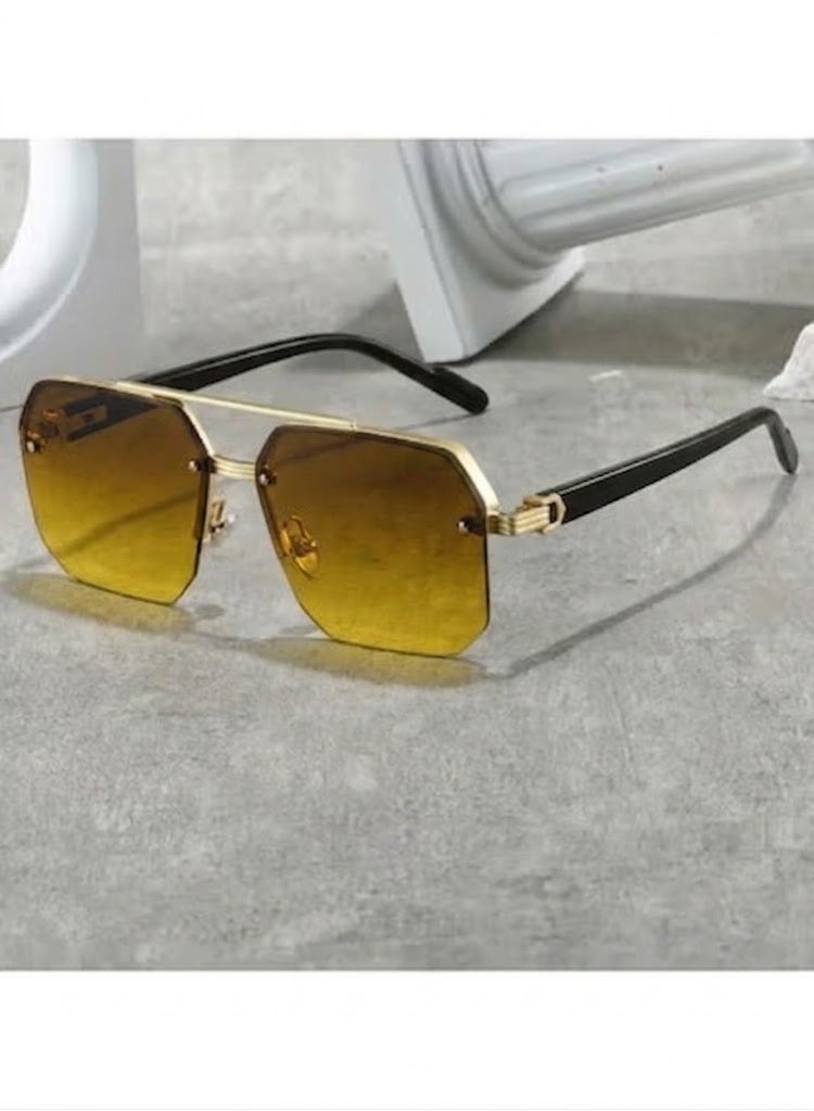 POLITE Semi-Rimless Fashion Sunglasses for Men yellow Gradient, High Quality Alloy Sunglass for Driving, Hiking and Outdoor Activities - Image 4