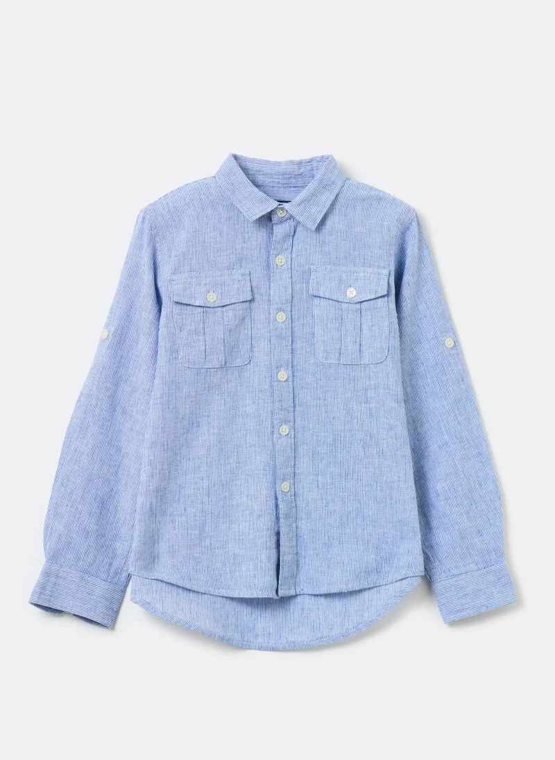 Ovs Striped Linen And Cotton Shirt