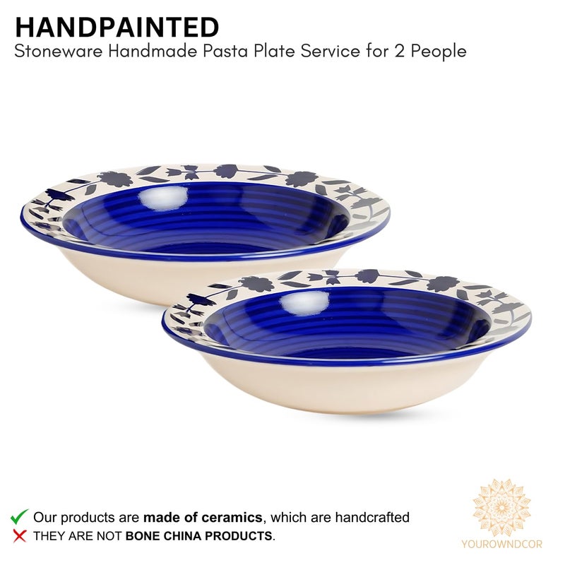 Yourowndcor Ceramic Umrao Hand-Painted Deep Pasta Plate| Soup Plate | Snack Plate |Microwave Safe, Oven Safe |Set of 2 Plates 7 inches |Microwave Safe & Oven Safe| - Image 3